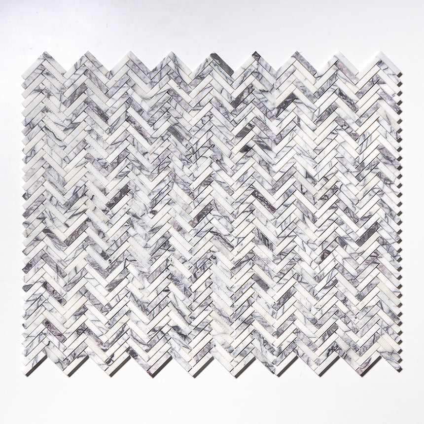 Lilac Herringbone Marble Mosaic Tiles 25x75x10mm
