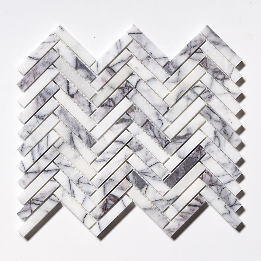 Lilac Herringbone Marble Mosaic Tiles 25x75x10mm