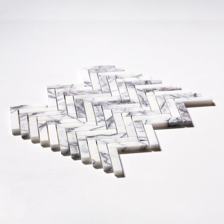 Lilac Herringbone Marble Mosaic Tiles 25x75x10mm