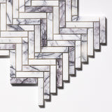 Lilac Herringbone Marble Mosaic Tiles 25x75x10mm