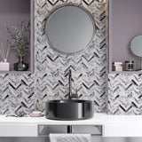 Lilac Herringbone Marble Mosaic Tiles 25x75x10mm